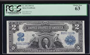 US 1899 $2 M&A Silver Certificate FR 250 PCGS 63 Ch CU (-224) - Picture 1 of 2