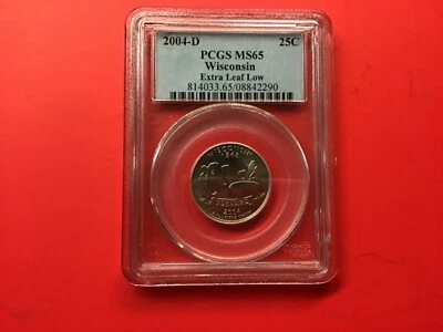 Wisconsin 2004 D PCGS MS 65 Extra Low Leaf Error Quarter - Image 1 of 4