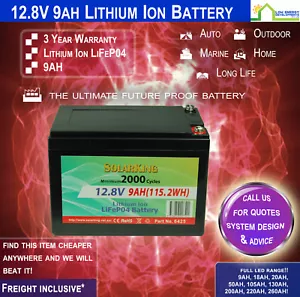 SOLARKING 12V 9ah Lithium Ion LiFePo4 Deep Cycle Battery - FREE FREIGHT!! - Picture 1 of 2