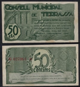 España Terrassa / 50 centimos/ 21 de mayo del 1937 SC Billetes Locales Cat - Bild 1 von 1