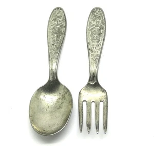 Süßer Vintage KLEINER JUNGE BLAU mit Horn 4" BABY LÖFFEL GABEL Set "Standard" - Bild 1 von 4