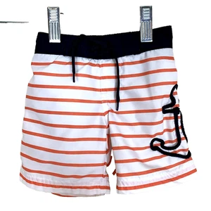 Janie & Jack Boys 3-6 Months Swim Suit Trunks Orange Stripe Anchor Nautical - Picture 1 of 13