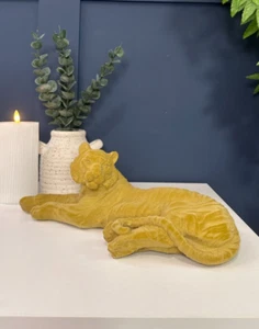 Mustard Yellow Velvet Tiger Art Ornament Sculpture - Picture 1 of 6