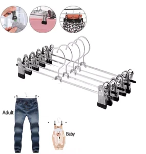 10 Stück Starke Metall Clips Kleiderbügel Chrom Kleidung Garderobe Hosen Rock Ständer - Bild 1 von 9