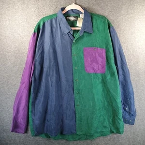 Vintage Direct Hit 90’s 100% Silk Mens XL Button Up Shirt Colorblock Lightweight - Bild 1 von 8