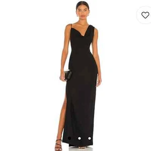 Amanda Uprichard Arial Black Asymmetrical Neckline Gown Maxi Dress Small - Picture 1 of 7