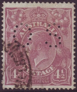4-1/2d VIOLETA KGV MARCA DE AGUA ÚNICA - PERF "OS" MUY FINA USADA (A19340) - Imagen 1 de 1
