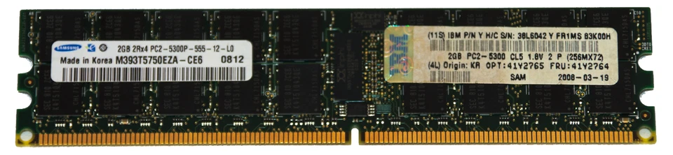 RAM ECC M393T5750EZA - CE6 IBM 41Y2765 41Y2764 2GB 2Rx4 ECC PC2-5300 SAMSUNG  - Immagine 1 di 2