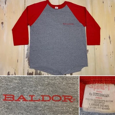BALDOR MOTORS - Camiseta De Colección Años 70 Gris y Rojo Stedman Raglán Manga 3/4, Para Hombre GRANDE Foto 1 de 4