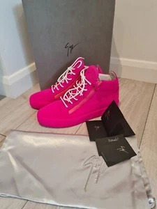 Zapatilla deportiva Giuseppe Zanotti de terciopelo de caña alta rosa talla 9,5 Reino Unido 44 UE - Imagen 1 de 14