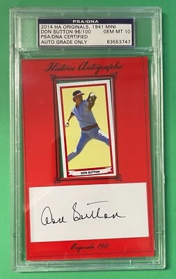 2014 HA ORIGINALS 1941 MINI DON SUTTON AUTOGRAPH 96/100 PSA/DNA 10 GEM MINT - Image 1 of 2
