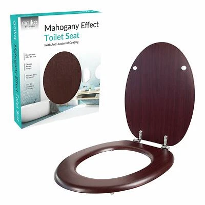 Anika Mahogany Effect Toilet Seat Anti Bacterial chrome hinges - 92449