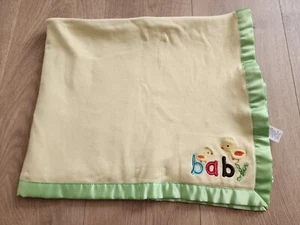 Carter's Just One Year Baby Blanket Green Stripe Yellow Satin BABY Ducks Chicks - Picture 1 of 4