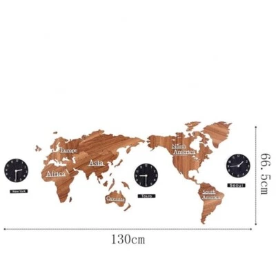World Map Home Decor Modern Design Bar Cafe Hotel Wooden Mural Wall Decor Clock - Image 1 of 4