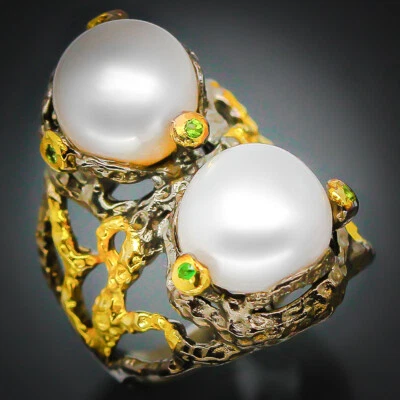 Thai Handmade jewelry Gift   Natural Pearl Silver ring 925 Sterling /RVS151 - Image 1 of 4