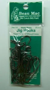 Beau Mac Jig Hooks 90 Degree Back Heavy Wire - O'Shaughnessy  25 Pack #HJSB-1/0 - Picture 1 of 6