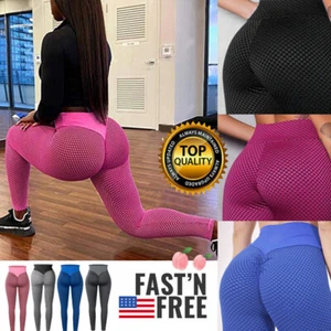 Women Push Up Leggings Ruched Yoga Pants Anti-Cellulite Sports Butt Lift Shaper - Picture 1 of 60