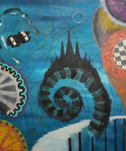 Pintura al óleo surrealista abstracta vintage - Imagen 1 de 12