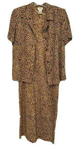 Vintage Koret 2 Pc Sleeveless Maxi Dress and S/S Blazer Brown Print EUC Size 10 - Picture 1 of 12