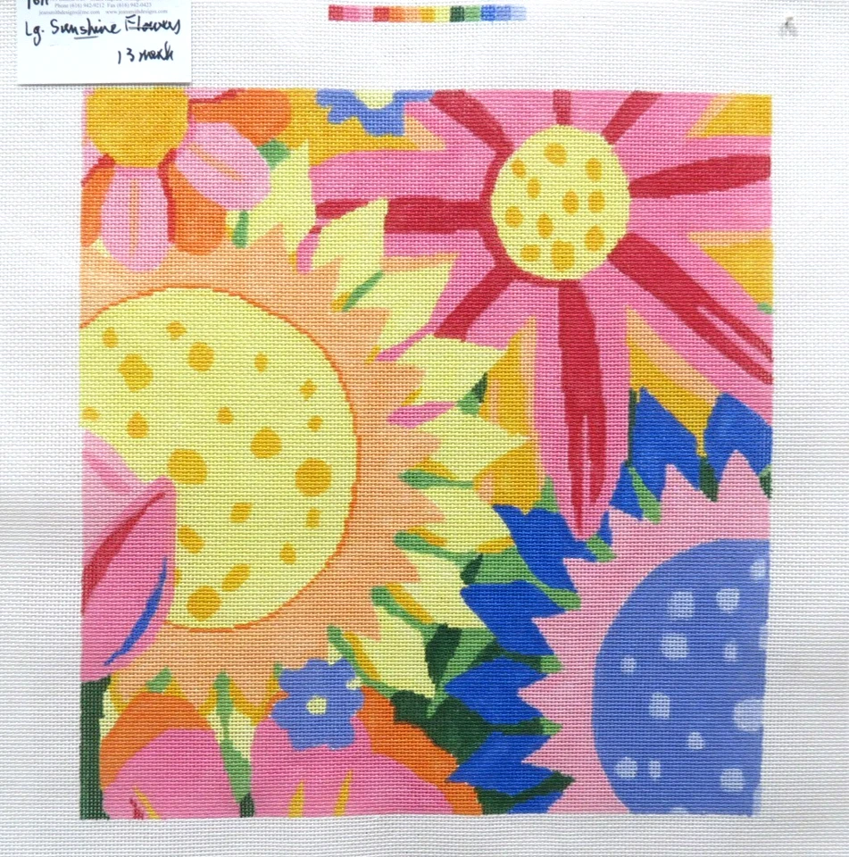 Jean Smith Bright Sunshine Flowers Floral Handpainted Needlepoint Canvas 13ct - Image 1 of 1