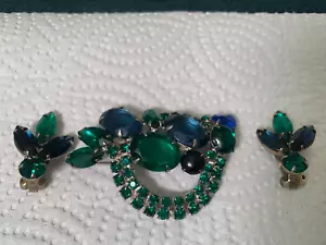Vintage D&E Juliana SET Clip Earrings Large Brooch Tiered 3 Piece Prong-Set 1950 - Picture 1 of 22