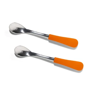 Infant Baby Spoons Stainless Steel and Silicone Set, Self Feeding Food Utensils, - Picture 1 of 9