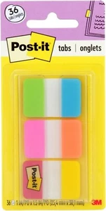 Post-it Tabs, 1" Wide Aqua, Yellow, Pink, Red, Green, Orange, 36 Tabs - Picture 1 of 7