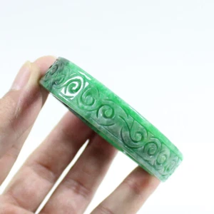 61mm Chinese Hand-carved Emerald Green Jadeite Jade Gems Bangle Bracelet j7048 - Picture 1 of 13