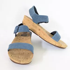 Fitflop Womens BON Size 8 Platform Wedge Sandals Denim Blue Back Strap C85-406 - Picture 1 of 14