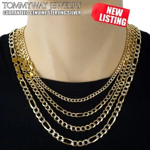 Collar Fígaro o Pavimento Cubano enchapado en oro 14K sobre plata esterlina 925 real - Imagen 1 de 8