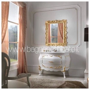Mobile Bagno Stile Barocco Bombato Con Fregi Oro - Foto 1 di 1