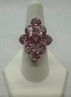 14k White Gold Round Pink Topaz Cluster Ring Size 9 Big Stones - Image 1 of 4