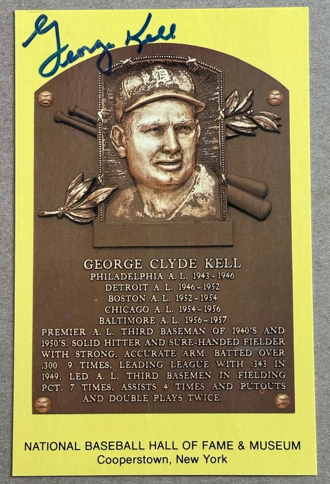 George Kell Signed Autographed Gold HOF Hall of Fame Plaque Postcard - Image 1 of 1