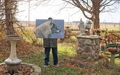 FRASA PINTURA ORIGINAL RETRATO DE LOBO REALISMO ARTE DE VIDA SILVESTRE Pato Sello Artista Foto 1 de 2