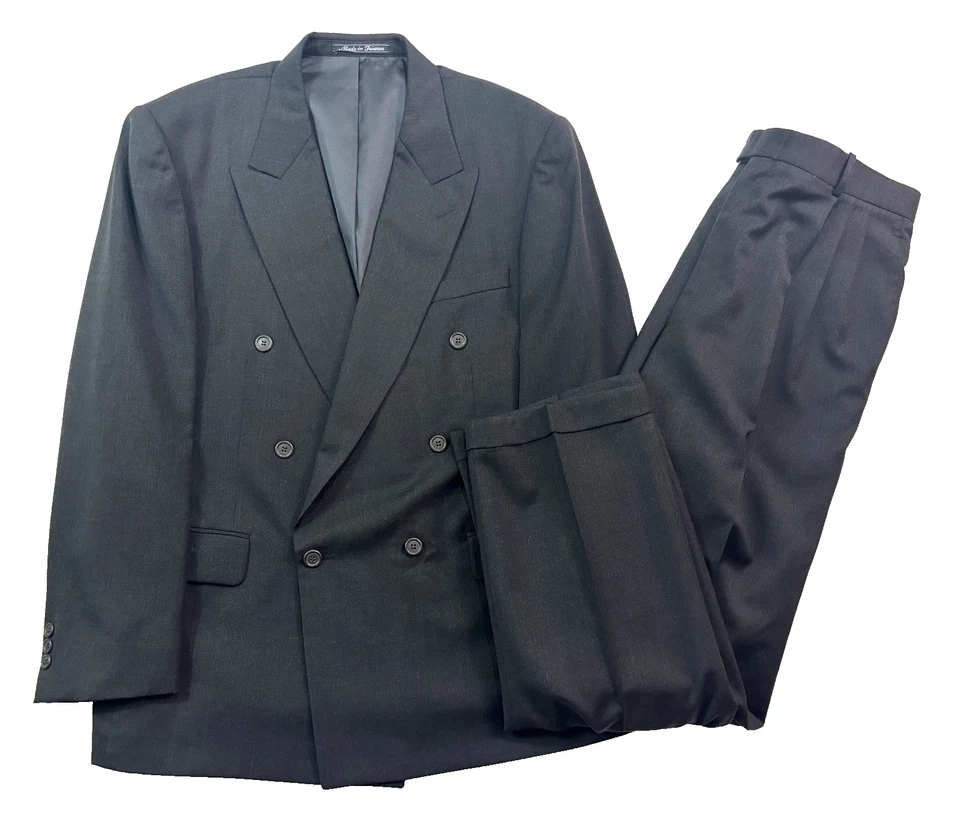 vtg 90s Joseph & Feiss 44R 36x32 2pc Pant Suit Charcoal Double Breasted Wool - Image 1 of 4