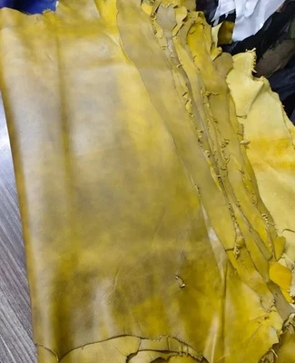 Antigua napa de piel de cordero amarilla cuero real piel suave 6 cuadrados Ft+ Foto 1 de 4