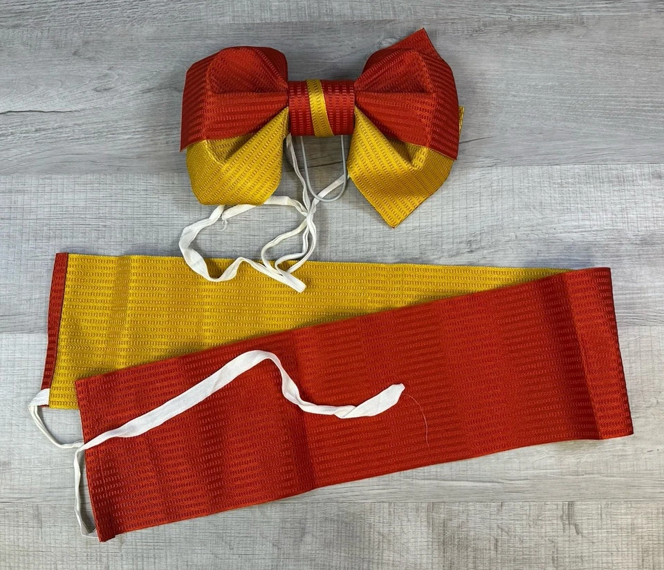 Kimono tradicional japonés Obi arco preatado rojo amarillo vintage para mujer 2 piezas Foto 1 de 4