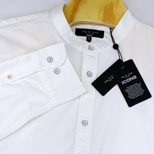 Rag & Bone New York Landon Poplin Shirt Mens XL Long Sleeve Collarless White - Picture 1 of 8