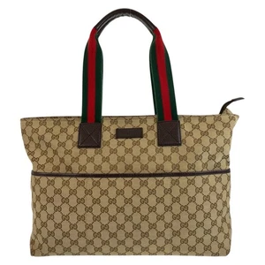GUCCI Web Stripe 155524 Tote Bag Borsa a Tracolla Beige Marrone GG Tela GG - Foto 1 di 10