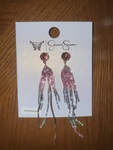 Jessica Simpson Pink rhinestone Earrings For Prom, Formal Party - Picture 1 of 1