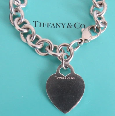 PULSERA CADENA ETIQUETA CORAZÓN PLATA ESTERLINA PESADA TIFFANY & CO MUY VINTAGE Foto 1 de 3