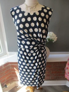 PRECIS PETITE Navy Blue White Polka Spotted Stretch Shift Dress UK 14 PETITE VGC - Picture 1 of 9