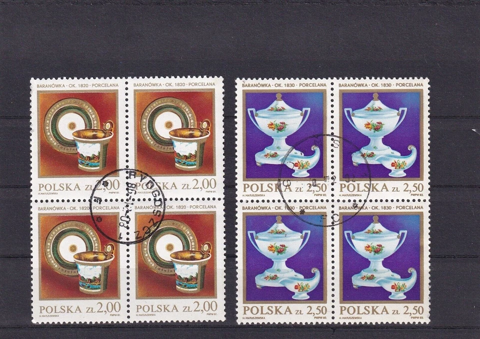 SA24b Poland 1982 porcelain dishes, used blocks of 4 - Image 1 of 1