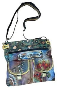 Anuschka Retired Leather Hand Painted XL Messenger Bag Business School Purse - Picture 1 of 22