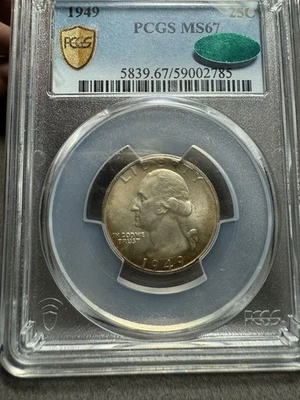 1949 MS67 Washington Quarter PCGS CAC Rainbow toner Dual Sided Toned - Image 1 of 4