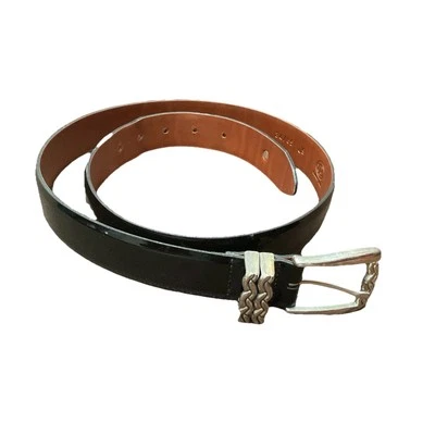 "Cinturón de vestir YRI de charol negro y marrón con hebilla de 1"" de ancho talla 34" Foto 1 de 4