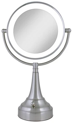 Satin Nickel Double-Sided Round LED Vanity Mirror - Image 1 of 2