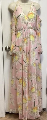 Judith March SZ S Pink Sunflower Maxi Cold Shoulder Dress Wedding Baby Shower - Image 1 of 4