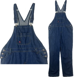 Dickies Women's L Relaxed Fit Bib Denim Overalls Jeans Mid Blue Dungarees Farm - Picture 1 of 24