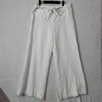 Pantalones LUCY & Laurel 100 % lino pierna súper ancha para mujer talla 14 forrados blancos usados en excelente estado Foto 1 de 4